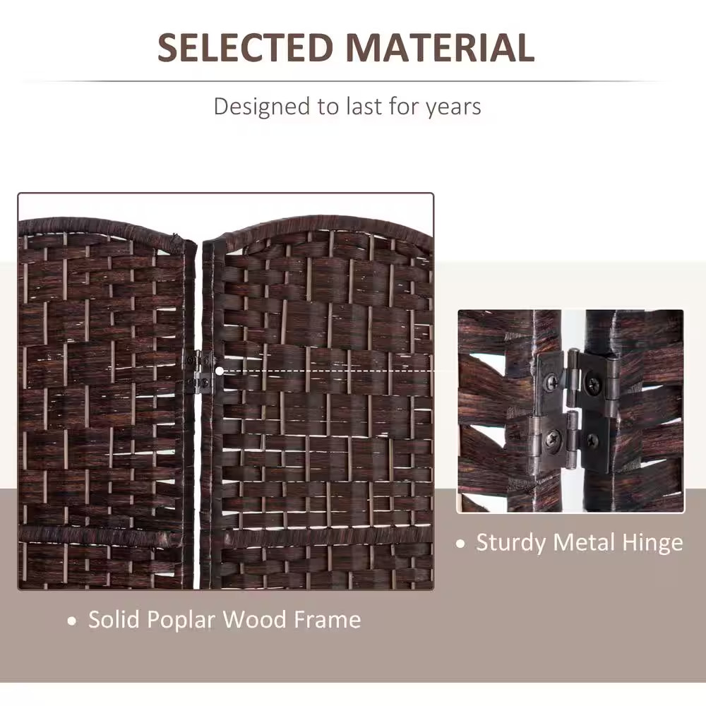6 Ft Tall Brown Wicker Weave 3 Panel Room Divider Privacy Screen