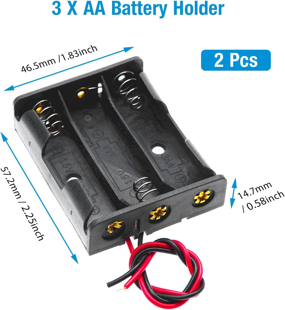 8 Pack AA Battery Holder Bundle with Wire 1 AA Battery Holder 1.5V, 2 Pcs, 2 AA