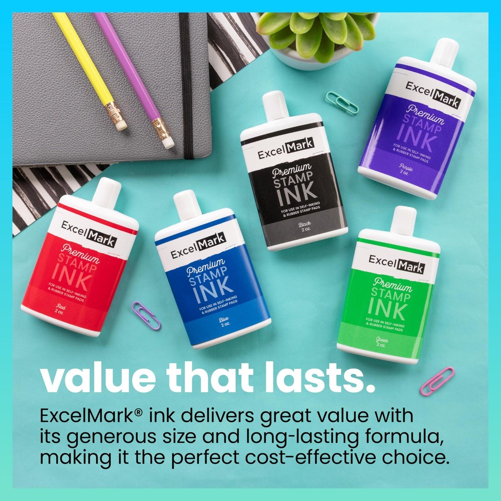 ExcelMark Premium Stamp Refill Ink, Black, 2 Ounce Bottle