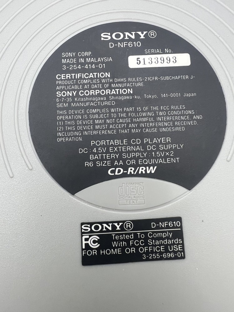 Sony Atrac3plus CD Walkman - D-NF610 W Disc- Tested