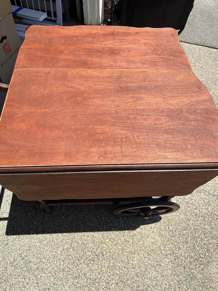 Antique Drop Leaf Cart Tea Server Bar End Side Table
