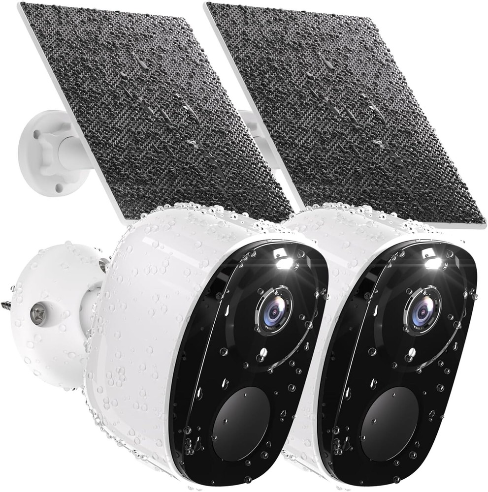 2pc Solar Security Cameras Wireless Outdoor, 2K Battery Powered Security Camera