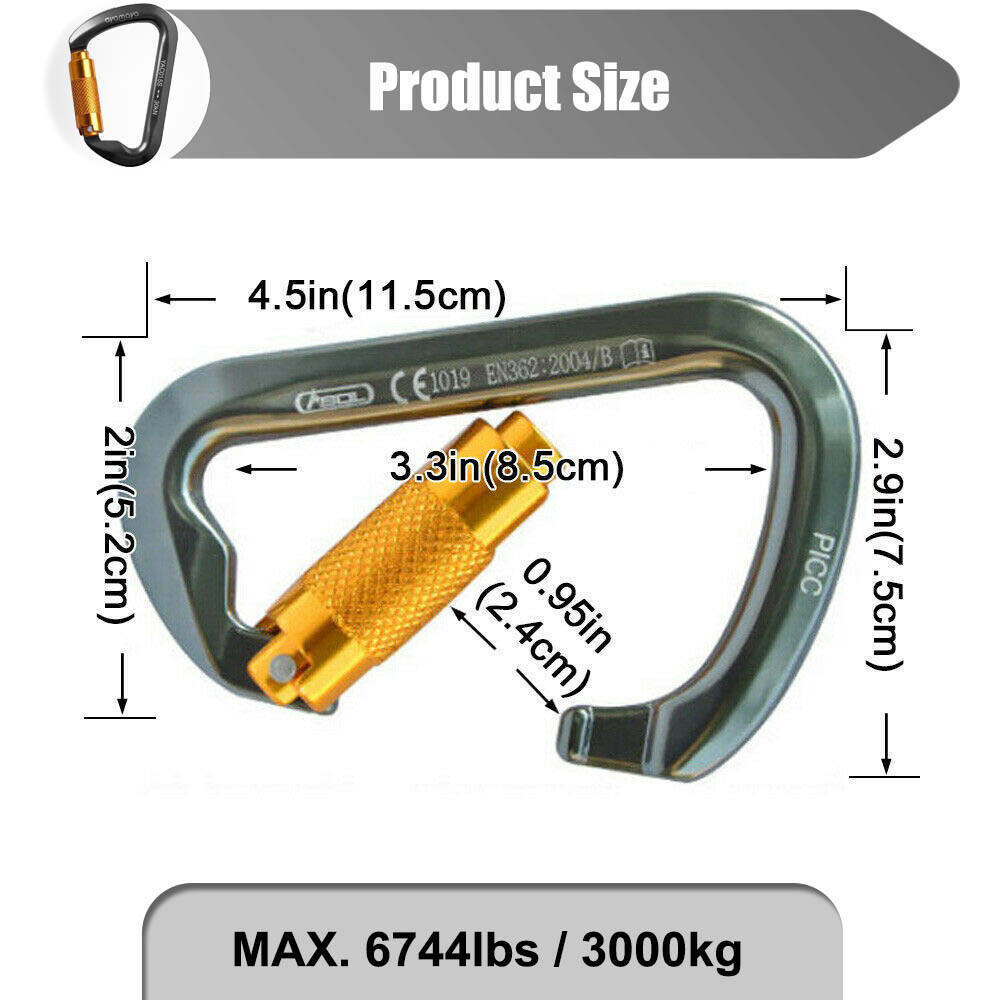 30KN Heavy Duty Auto Locking Climbing Carabiner Aluminum D Ring Clips Twist Lock