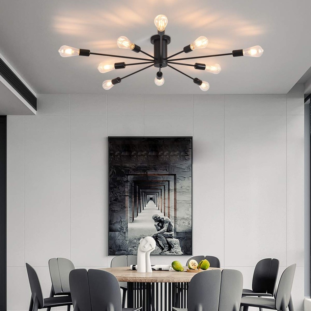 Garwarm Semi Flush Mount Ceiling Light, 10-Light Modern Black Sputnik Chandel...