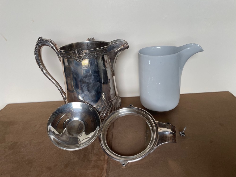 Antique Reed & Barton Silverplate Pitcher with Porcelain Liner