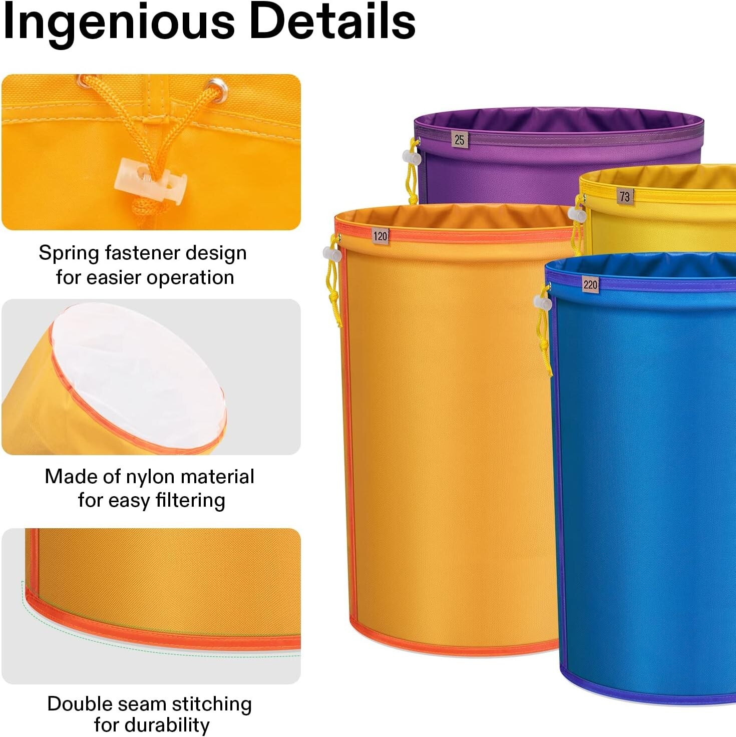 VIVOSUN 4 Bags 5Gal Bubble Bags Bubble Hash Bag kit for Herbal Extractor