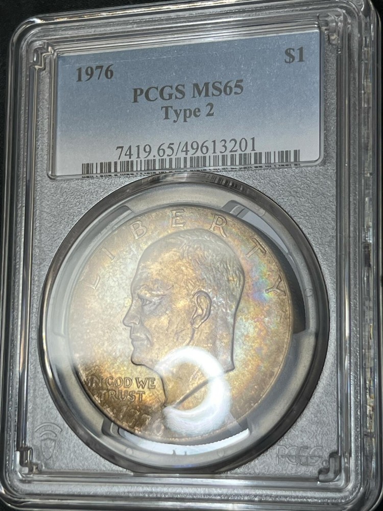 🔥1976-P Eisenhower Dollar Type 2 PCGS MS65 - TONED RAINBOW MONSTER!!!🔥