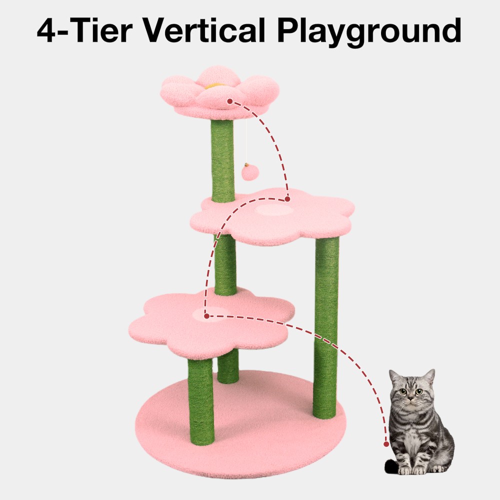 Multi-Level Cat Tree with Scratching Posts & Soft Perches, Pink, 40'' Tall