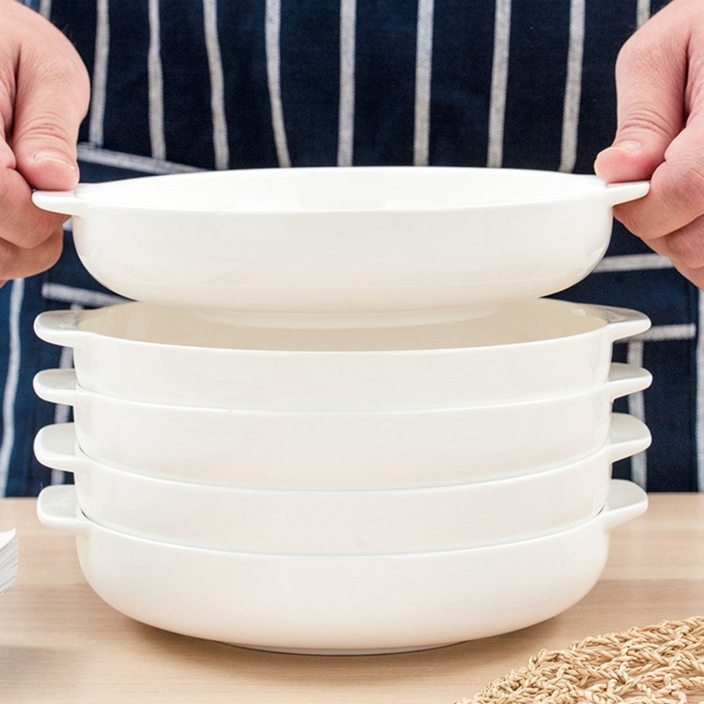 Ceramic Pie Pan Baking Dish with Handles Round Bowls