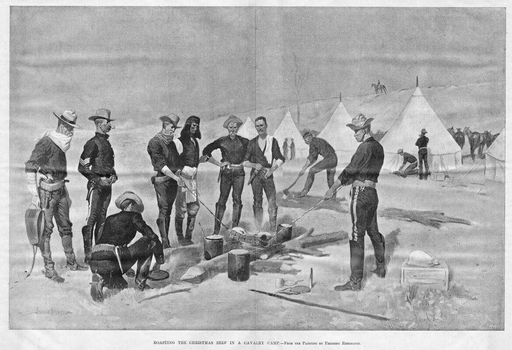 FREDERIC REMINGTON CAVALY CAMP, ROASTING CHRISTMAS BEEF