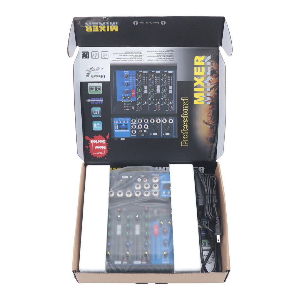 Mini Audio Mixer 4Channel Bluetooth USB DJ Sound Mixing Console Amplifier Studio