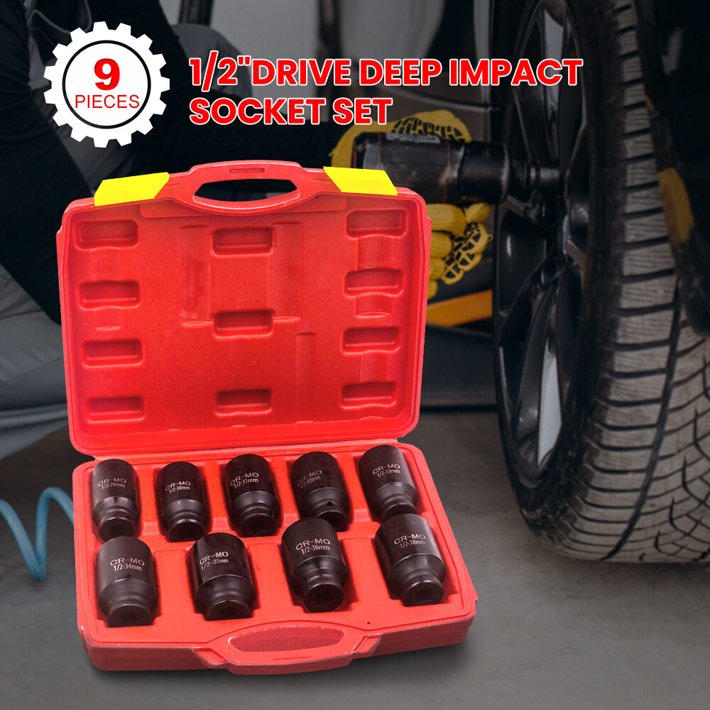 Deep Impact Socket Kit 1/2" Drive Metric Axle Hub Nut Socket 29mm-38mm Set