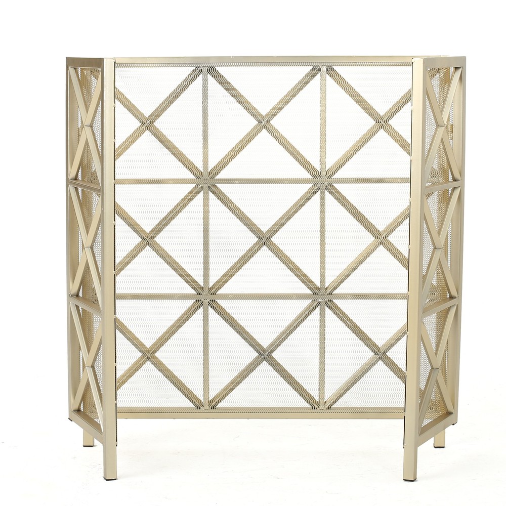 Modern 3 Panel Iron Folding Fireplace Mesh Screen Living Room Home Decorative