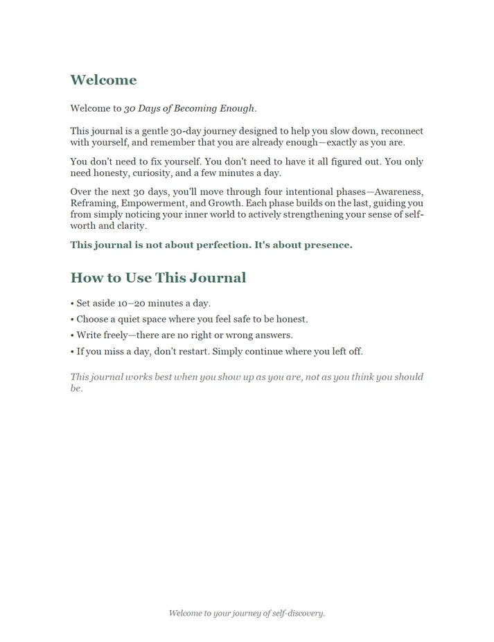 30 Day Healing Journal – Printable Self Growth Workbook PDF