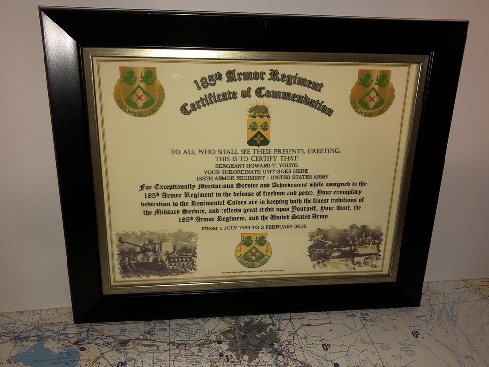 185TH ARMORED REGIMENT / COMMEMORATIVE - CERTIFICATE OF COMMENDATION