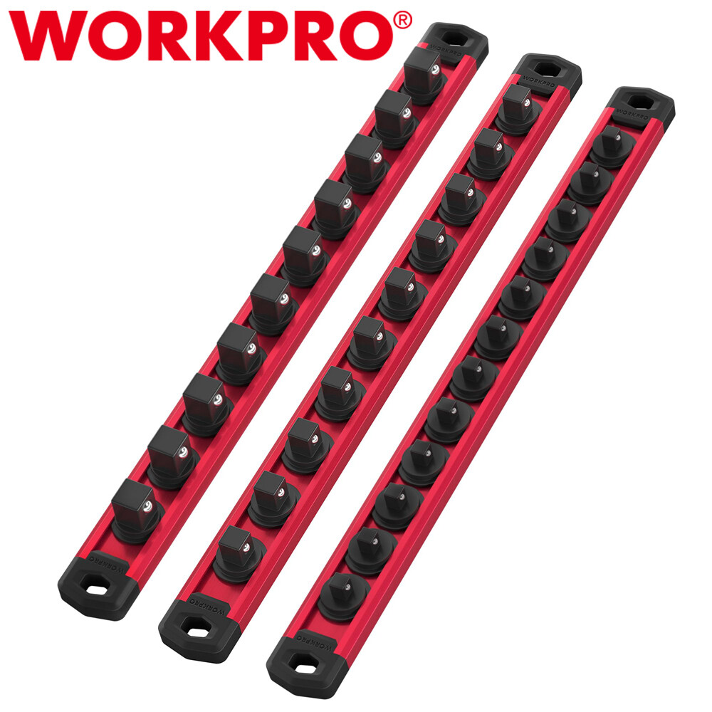 WORKPRO 3-PACKS Magnetic Socket Organizer Set 1/4" 3/8" 1/2" Drive Socket Holder