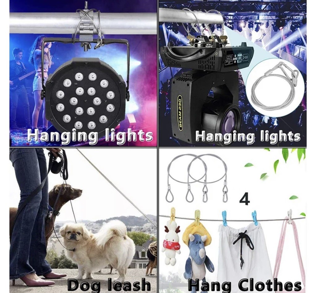 Stage Light Safety Cables 47”, Stainless Steel Security Cable.Multi Use/1Pcs