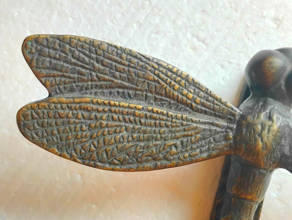 Vintage Large Solid Brass Dragonfly Door Knocker 8.5 Inch Wing Span