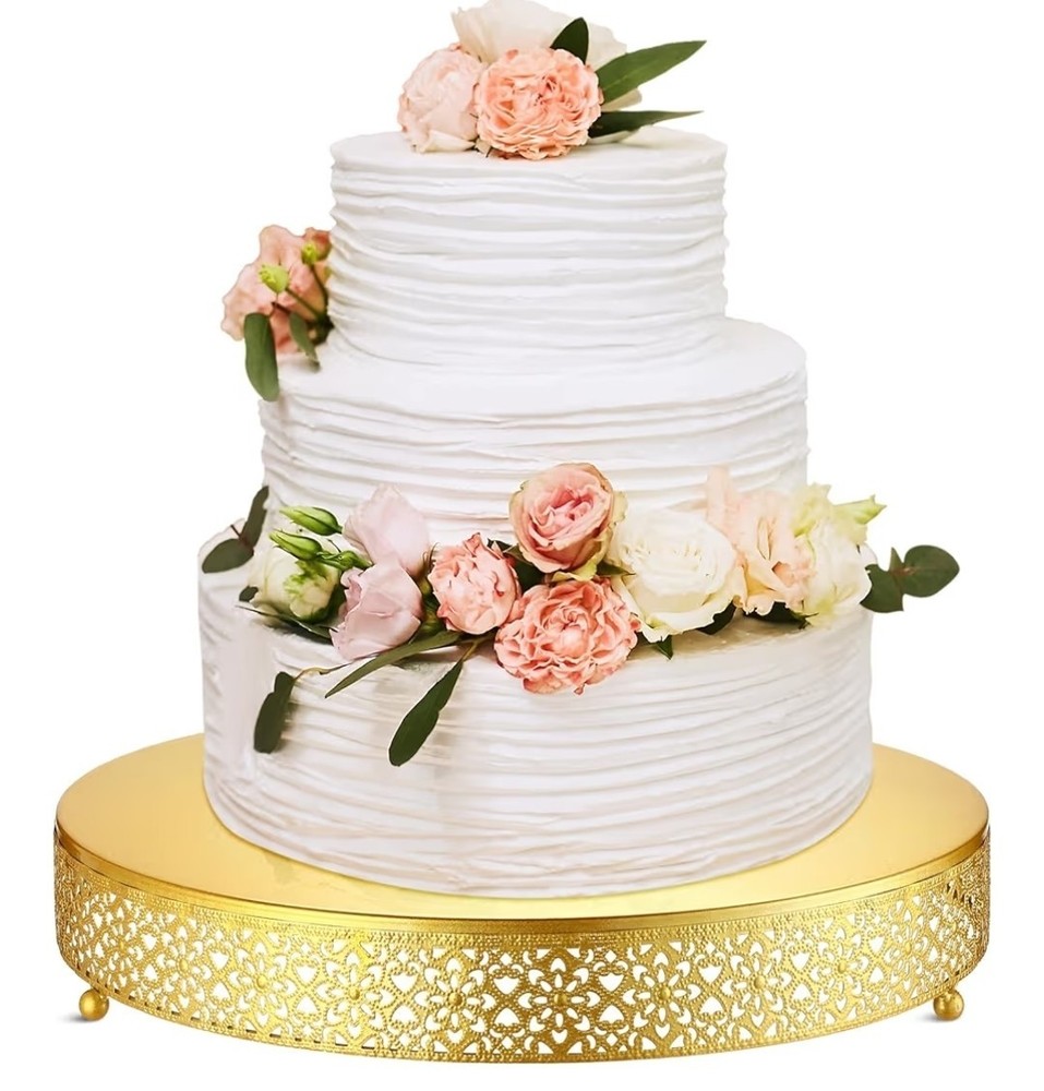 16" Round Metal Cake Stand, Brushed Gold