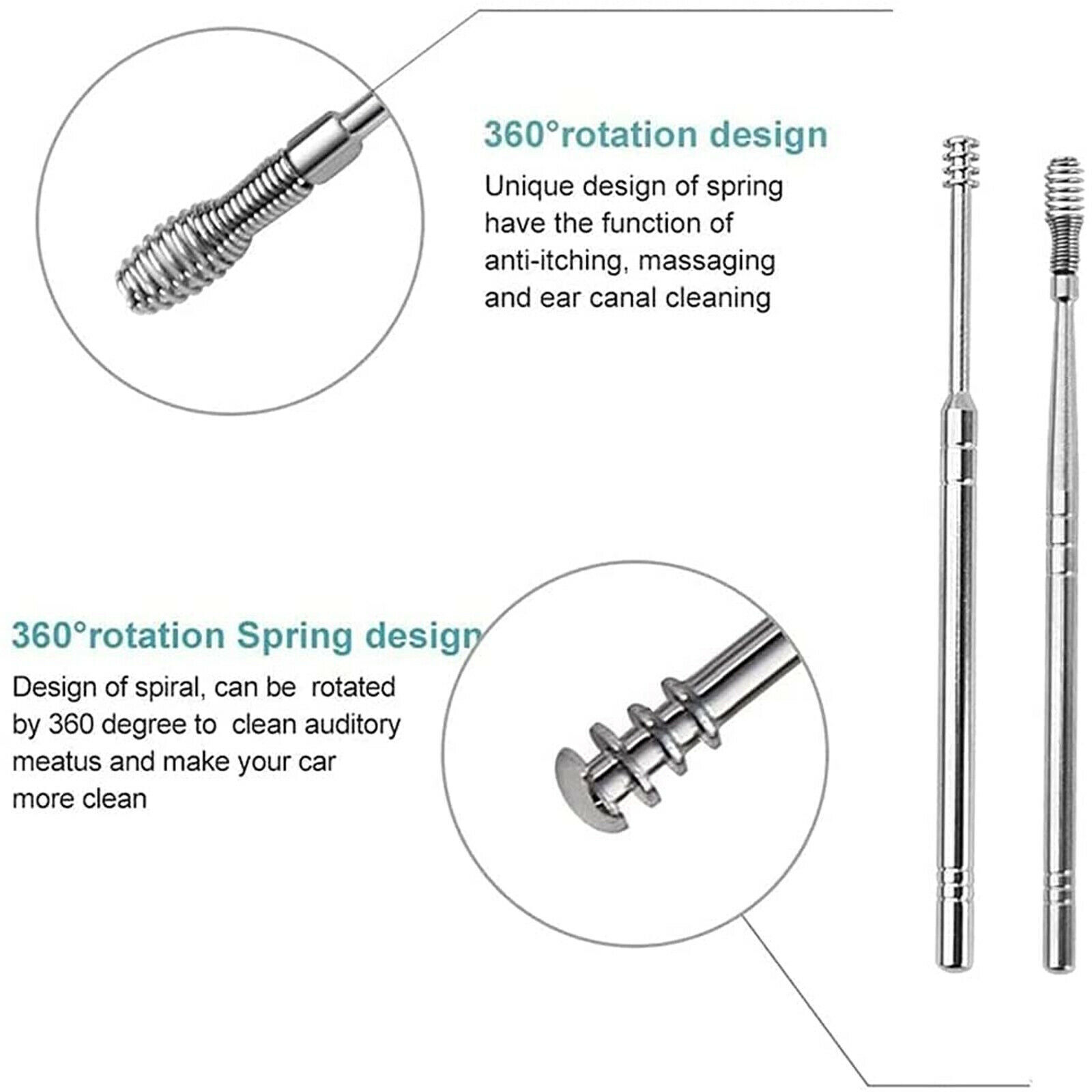 6PCS Ear Pick Cleaning Set Spiral Tool Spoon Ear Wax Remover Cleaner Curette Kit