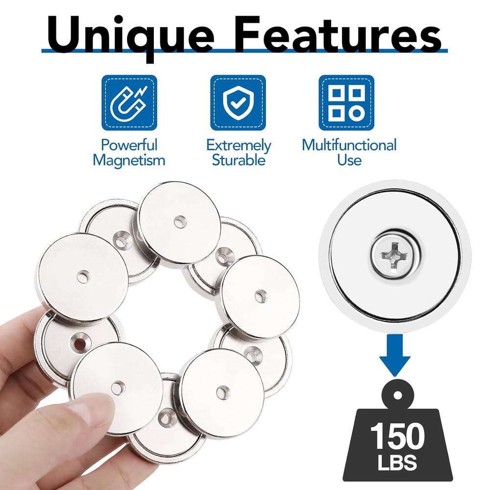 Strong Neodymium Cup Magnets, Waterproof, Rare Earth, 150Lb+ Pull Force, Silv...