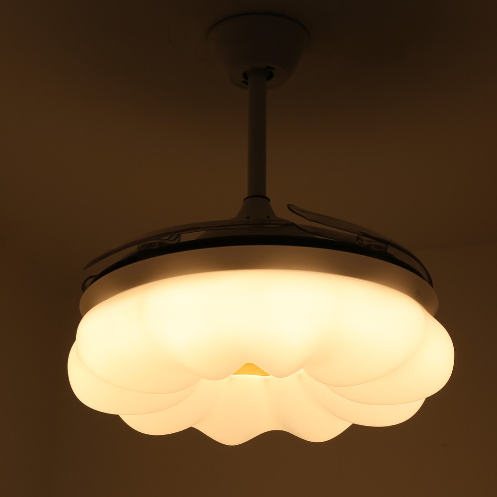 42In LED Arcs Cloud Shape 4 Blades Retractable Ceiling Fan Light+Remote Control