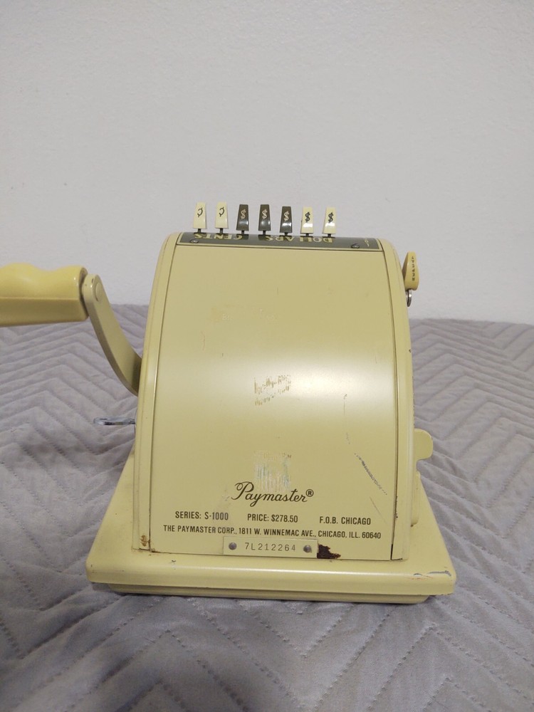 Vintage Check Writer / Writing Machine Paymaster 7L212264 Lockable W/ Key