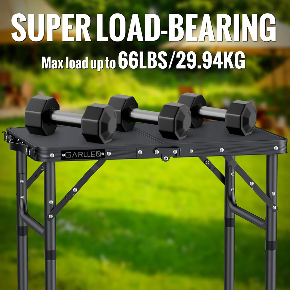 2Ft Folding Camping Table, 3 Adjustable Height Lightweight Picnic Table, Portabl