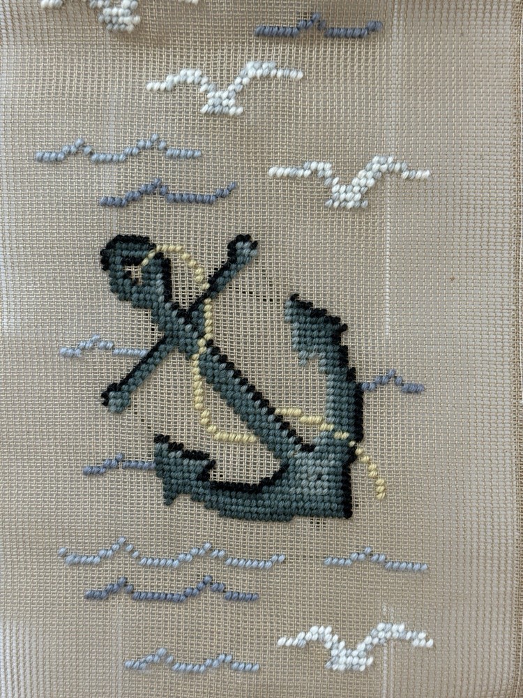 Coastal Needlepoint Bell Pull/Hanging By Reynolds Semi-worked Needs Background