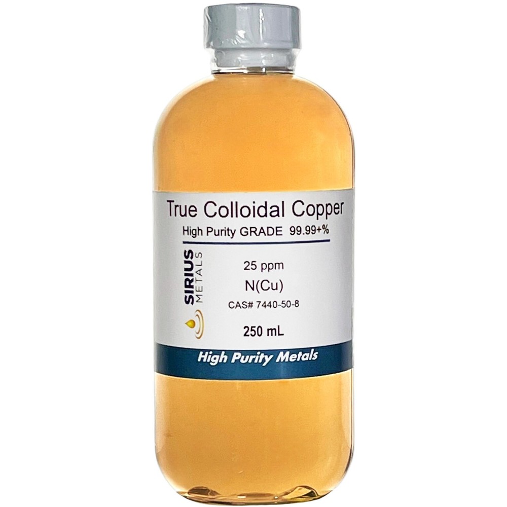 True Colloidal Copper NanoParticles (CuNPs): 25 ppm - 250 mL in Plastic