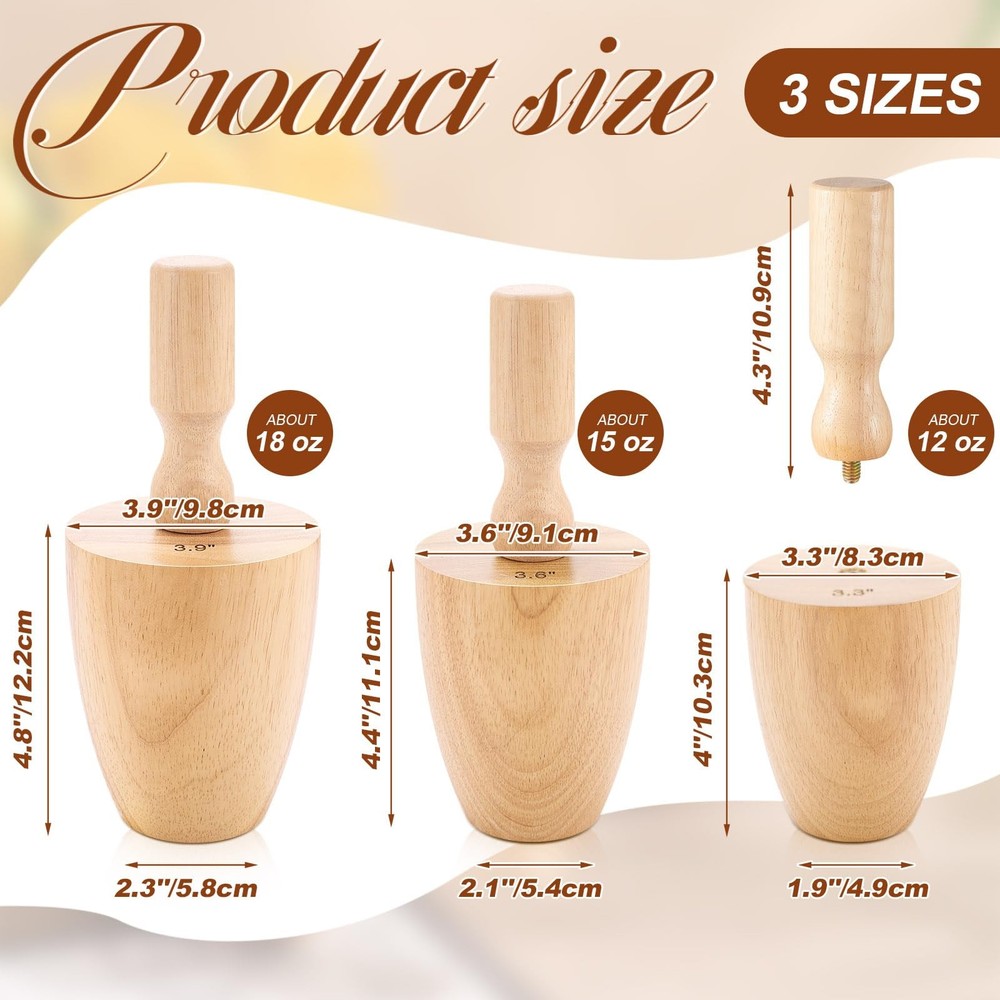 3 Sizes Wood Shaping Tools For Pottery Molds With Removable Handle