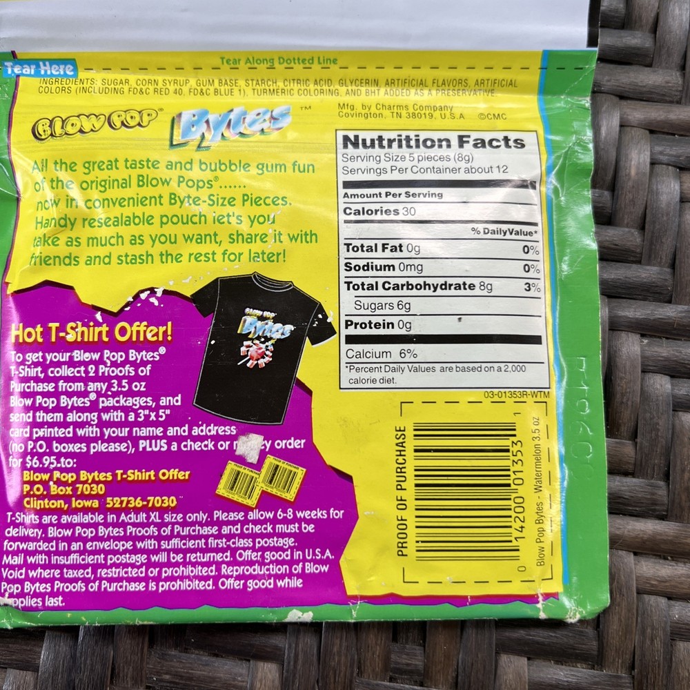 1990's Blow Pop BYTES WATERMELON bubble gum - Sealed - NOS