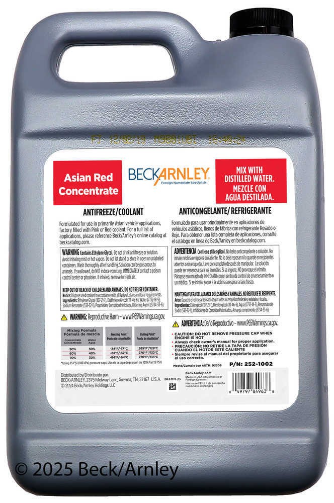 Engine Coolant / Antifreeze Beck/Arnley 252-1002