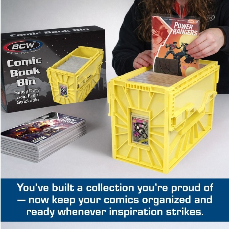 BCW Stackable Short Comic Book Bin for 150 Comics with Locking Lids - Yellow