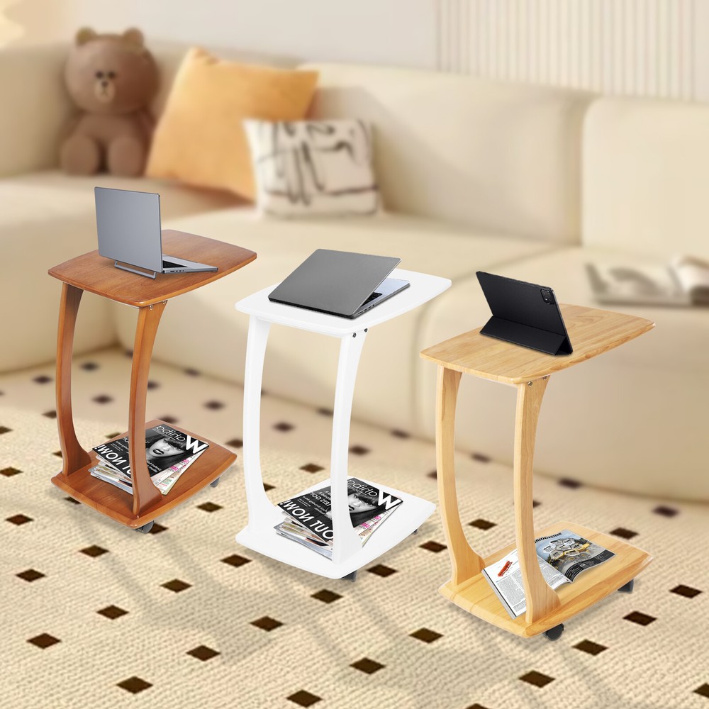 C Shaped End Table Small Side Sofa Table Sofa End Table Laptop Table Wheels Home