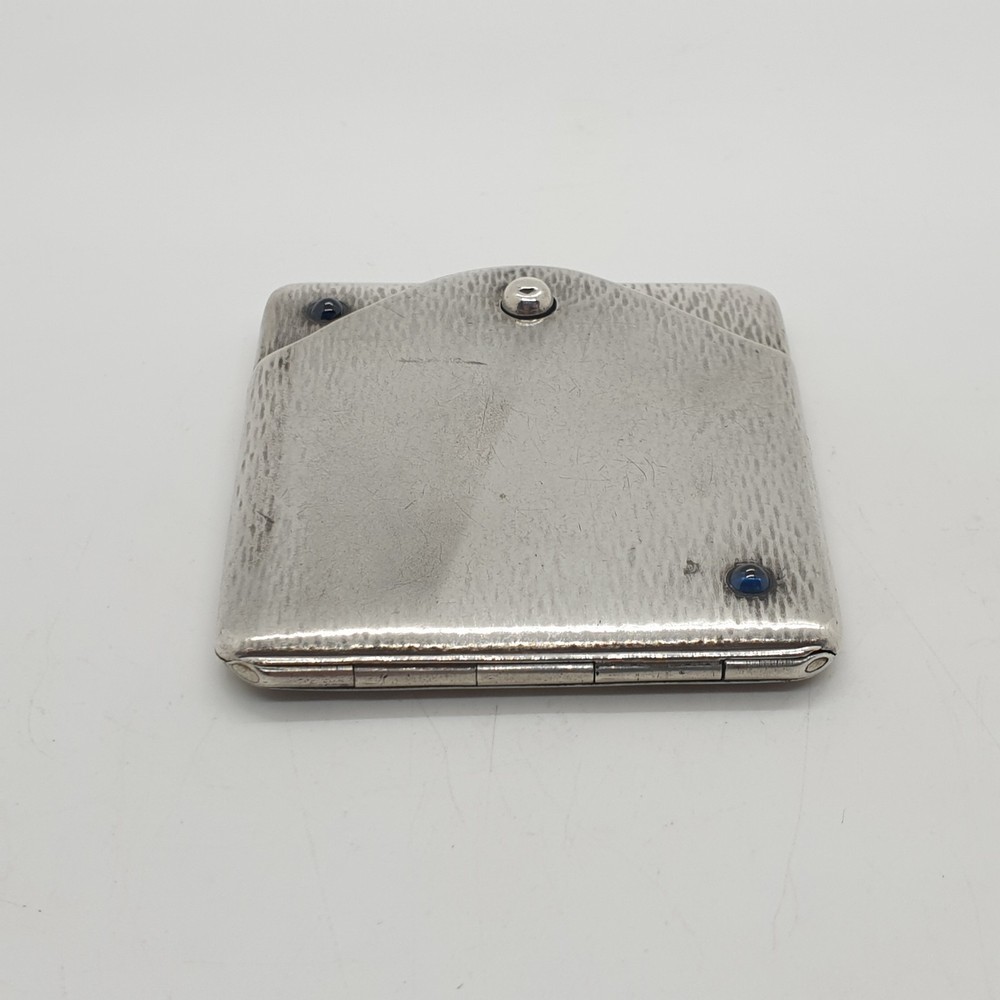 Antique 800 Solid Silver Matchbook Case Blue Stone Accents