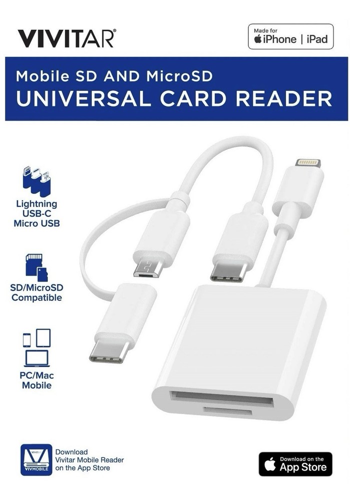 Vivitar Mobile SD and MicroSD Universal Card Reader White MOV4016 - White