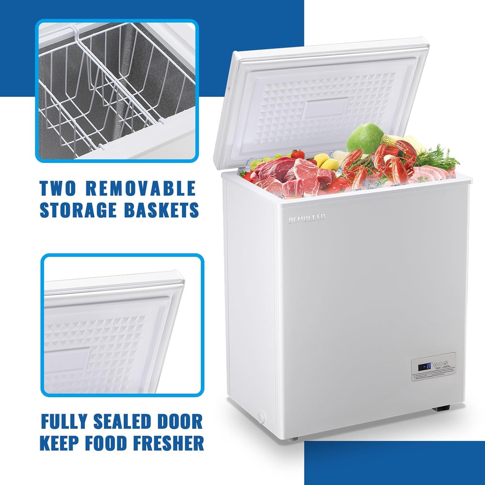 White Chest Freezer Small Deep Freezers with Two Baskets Mini Size & Spacious Ca