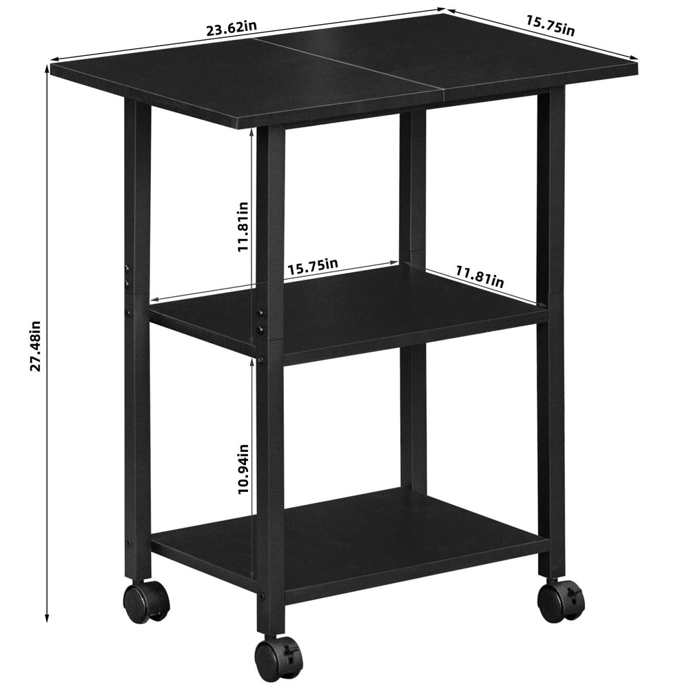 3-Tier Printer Stand, Industrial Mobile Printer Table with Storage Shelf and ...