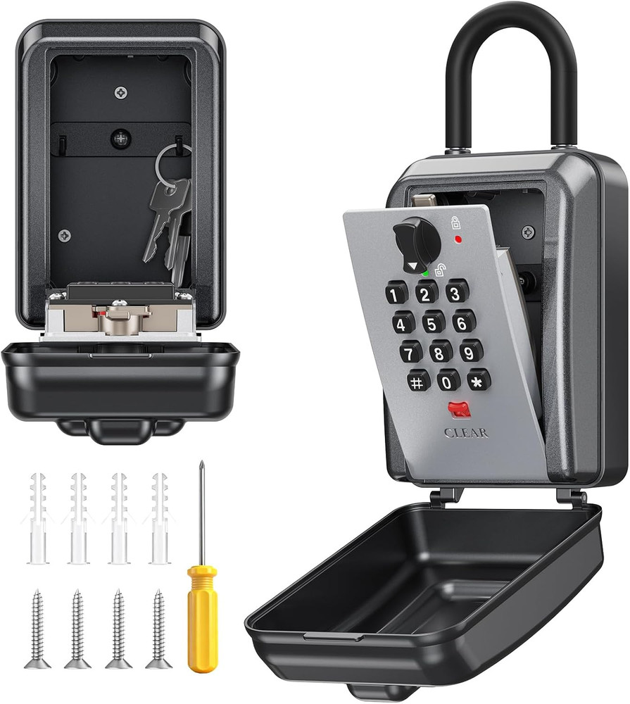 Weatherproof Key Lock Box with 12-Digit Combination, Wall Mount Storage Safe