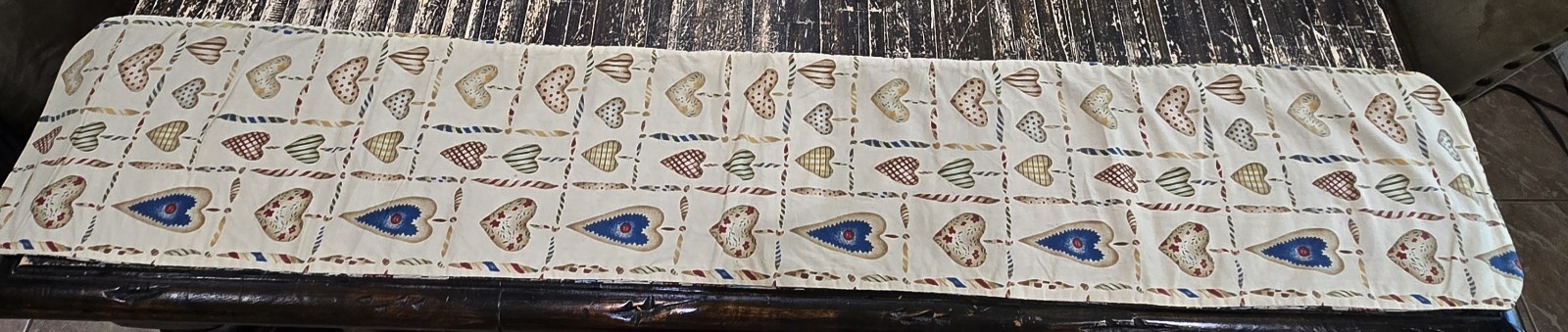 Vintage Noah's Ark Table Runner Folk Art Tapestry Country Hearts 56" x 9 3/4"