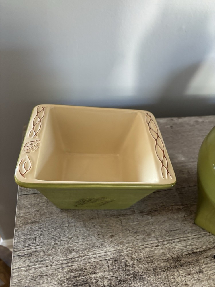 Tastefully Simple Host Collection Green Ceramic Pitcher & Dip Dish Set