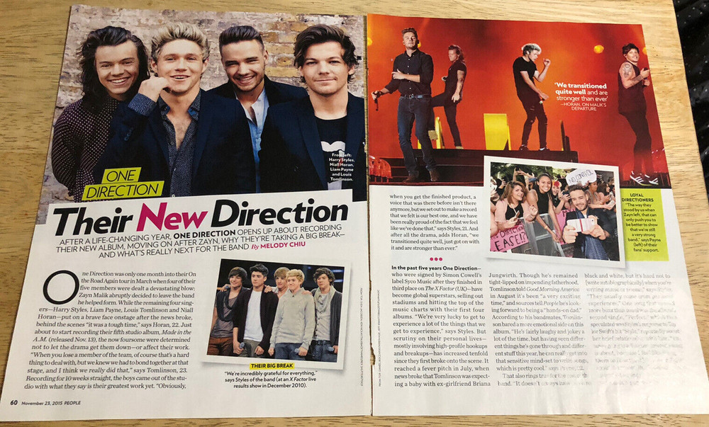 2015 ONE DIRECTION - Magazine 2-Page Article Clipping