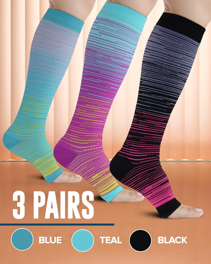 Doctor's Select 3 Pairs Copper Toeless Large, Line Patterns 1 - 3