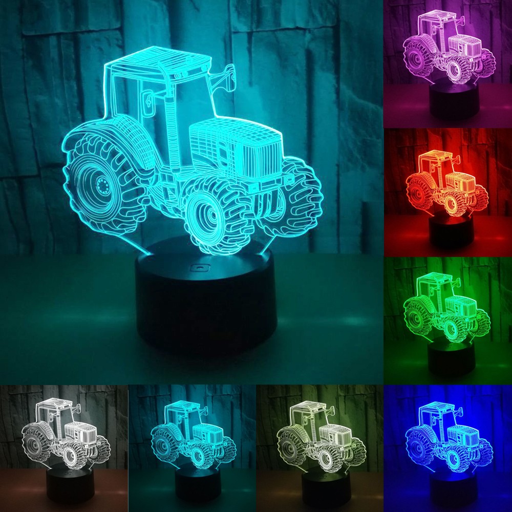Amazing 3D LED Night Light 7 Color Changing Dynamic Tractor Car Light Home Decor