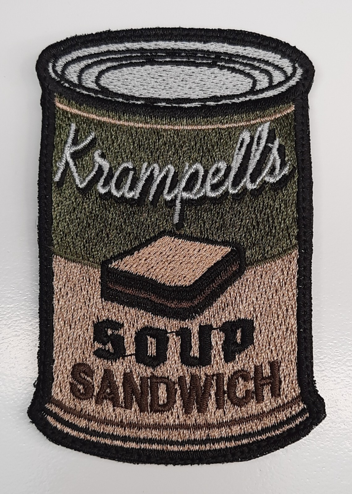 Krampell's Soup Sandwich Can Morale Patch w/ Hook Backing Multicam Subdued