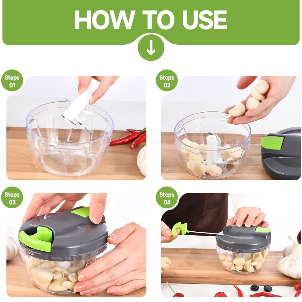Ziweaye Manual Food Processor Vegetable Chopper, Portable Hand Pull String Ga...