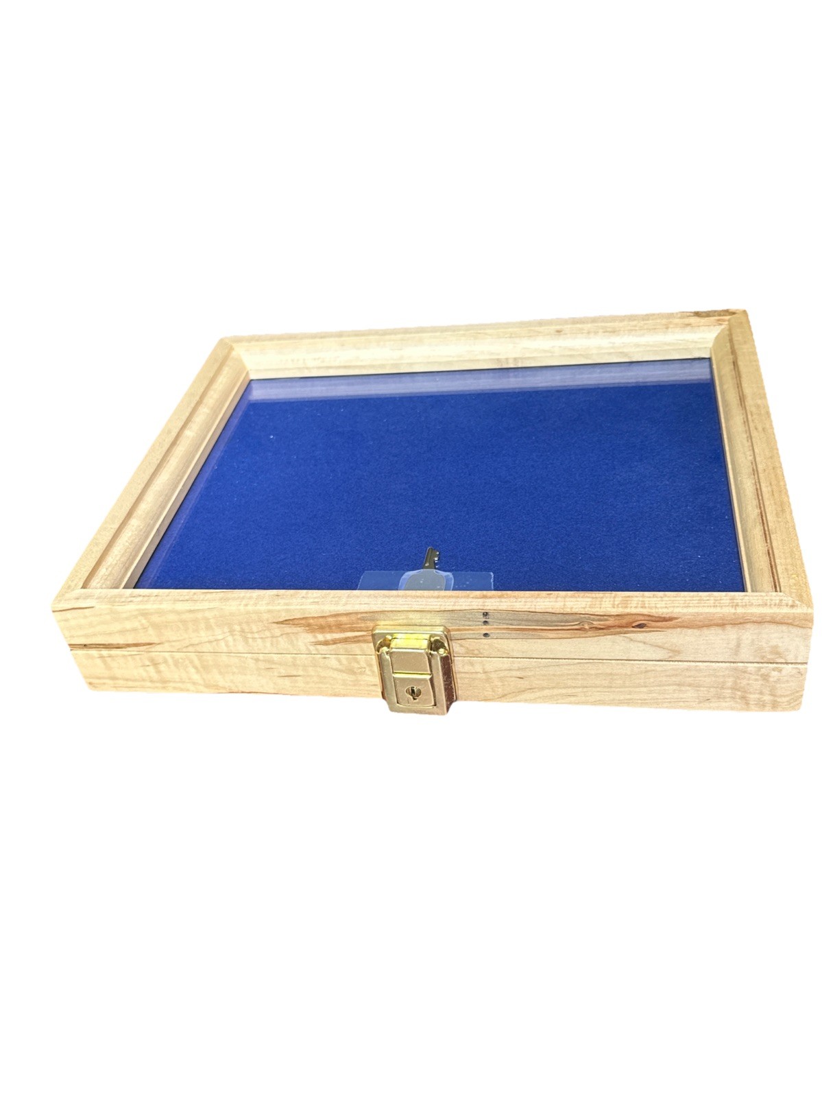 Maple Wood Display Case 12 X 9.5 X 2”with Blue Liner for Arrowheads Knives Coins