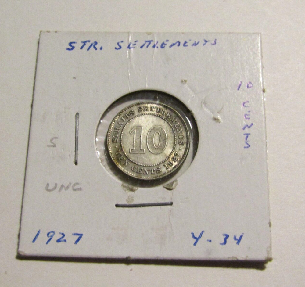 Straits Settlements 1927 10 Cents Silver unc Coin