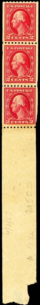 442, Mint NH End Roller Strip From Freshly Broken Roll -- Stuart Katz